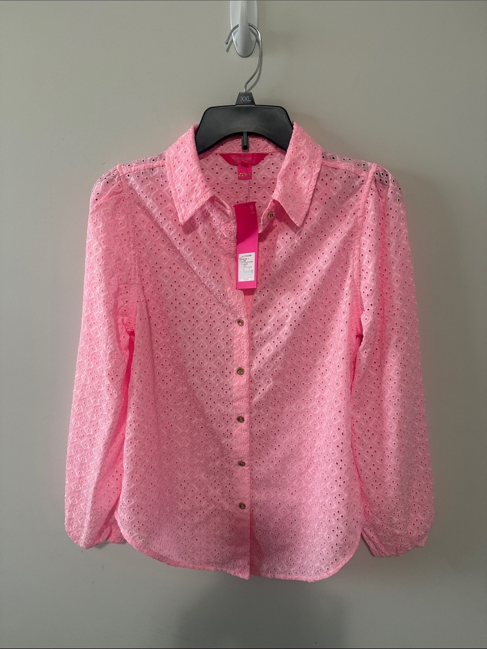 Lilly Pulitzer Pink Eyelet Button-Front Tie-Hem Blouse S - Picture 5 of 8